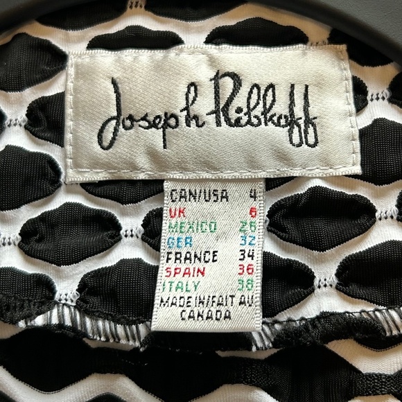 Joseph Ribkoff Asymmetrical One Button Wrap Front Jacket Black/White PrintSize 4 - Picture 10 of 15